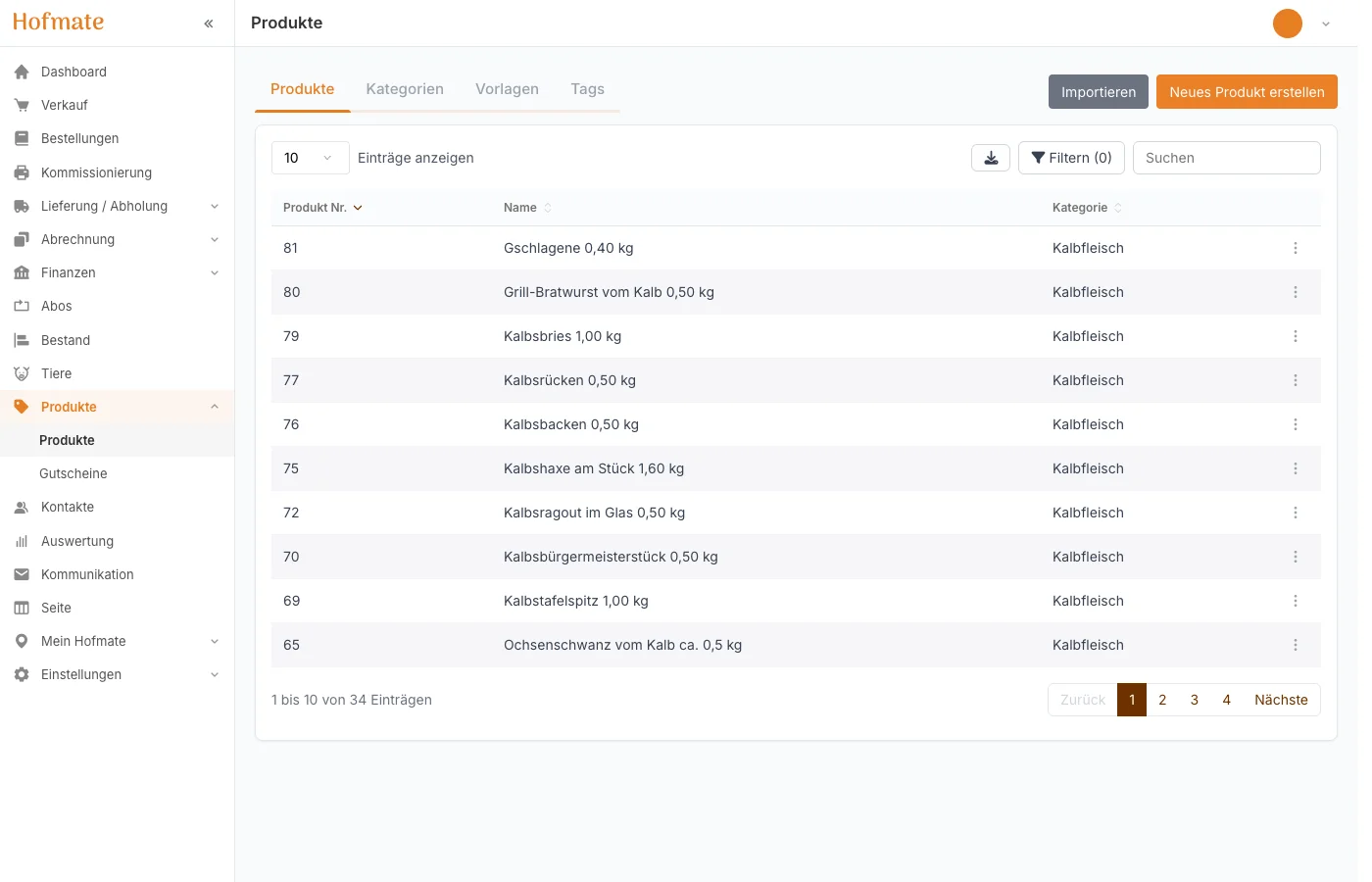 Hofmate Produktverwaltung
